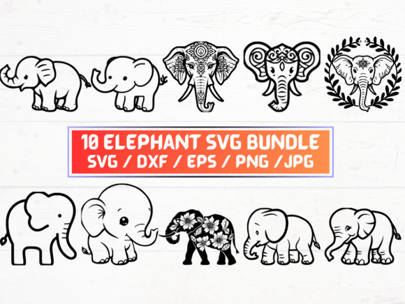 10 Elephant SVG Laser Engraving Cut File for Graphics and Crafts
