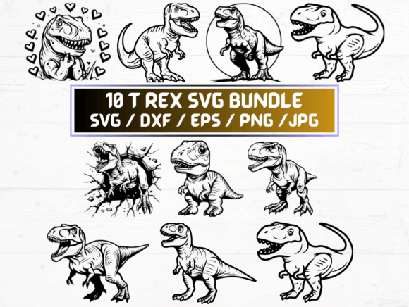 10 T Rex SVG Laser Engraving Cut Files for Graphics and Crafts