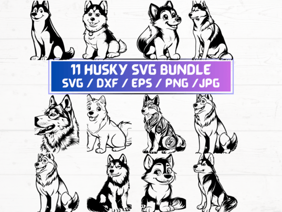 11 Husky Svg, DXF, EPS, JPG, PNG Graphics for Crafts