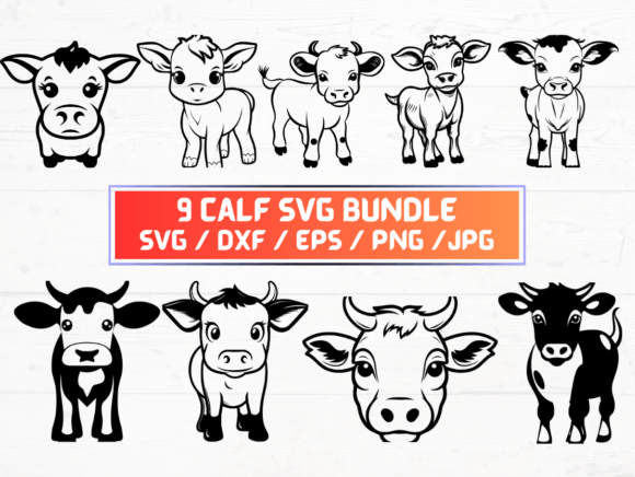 9 Calf SVG, DXF, EPS, JPG, PNG Graphics and Crafts