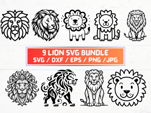 9 Lion SVG File: A Bold Graphics Choice for Crafts and Branding