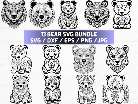 Bear SVG, DXF, EPS, JPG, PNG Graphics for Crafts