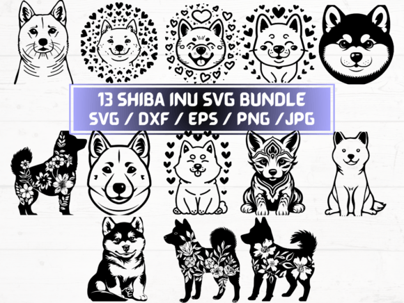 Shiba Inu SVG, DXF, EPS, JPG, PNG Graphics in Crafts