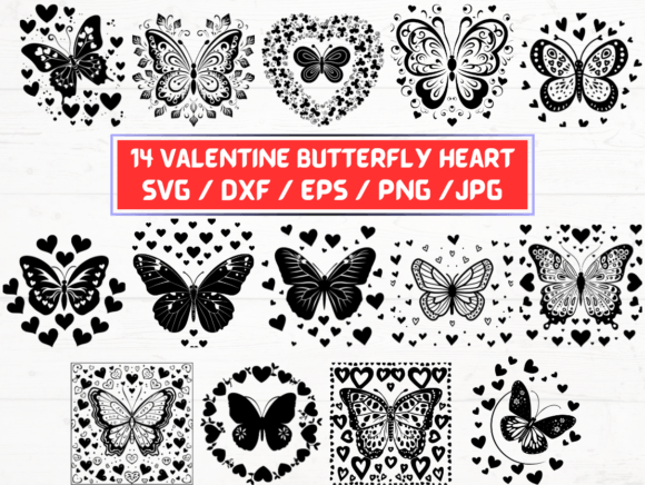 Valentine Butterfly Heart SVG, DXF, EPS Graphics for Crafts
