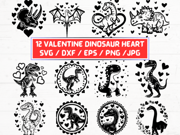 Valentine Dinosaur Heart SVG Laser Cut for Graphics and Crafts