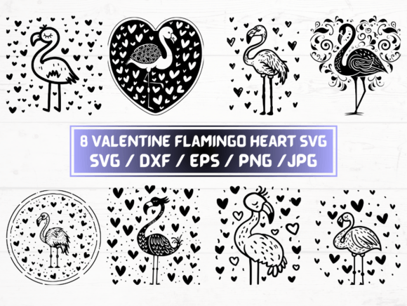 Valentine Flamingo Heart SVG, DXF, EPS Graphics for Crafts