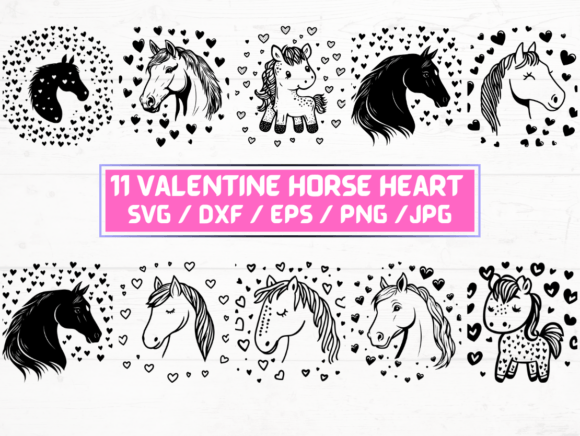 Valentine Horse Heart SVG, DXF, EPS, JPG for Graphics and Crafts