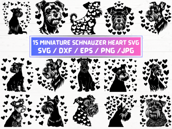 Valentines Miniature Schnauzer Heart SVG for Graphics and Crafts